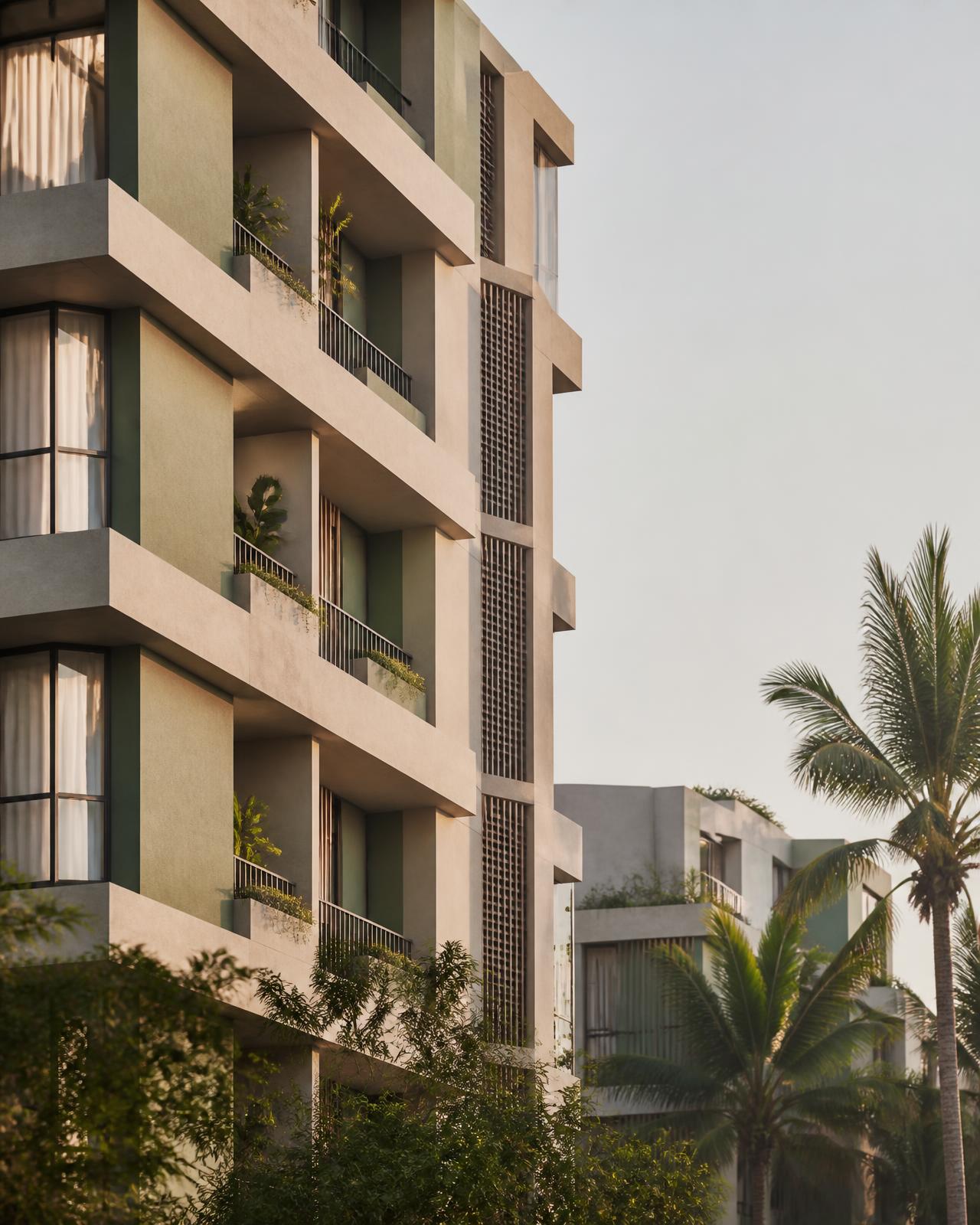 Modern Indian residential apartment building in morning light